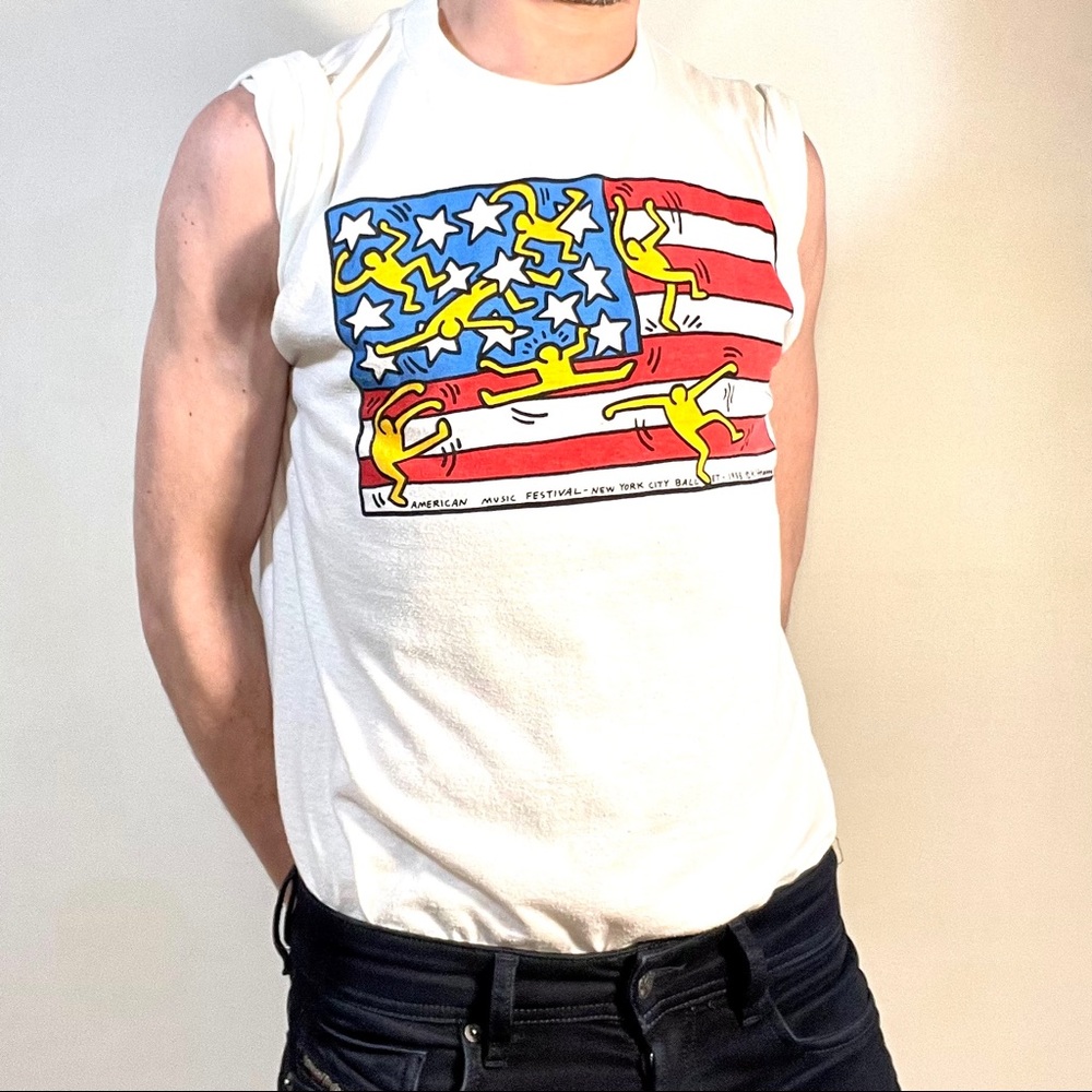 Vintage American Flag Keith Haring T shirt - Picture 4 of 10